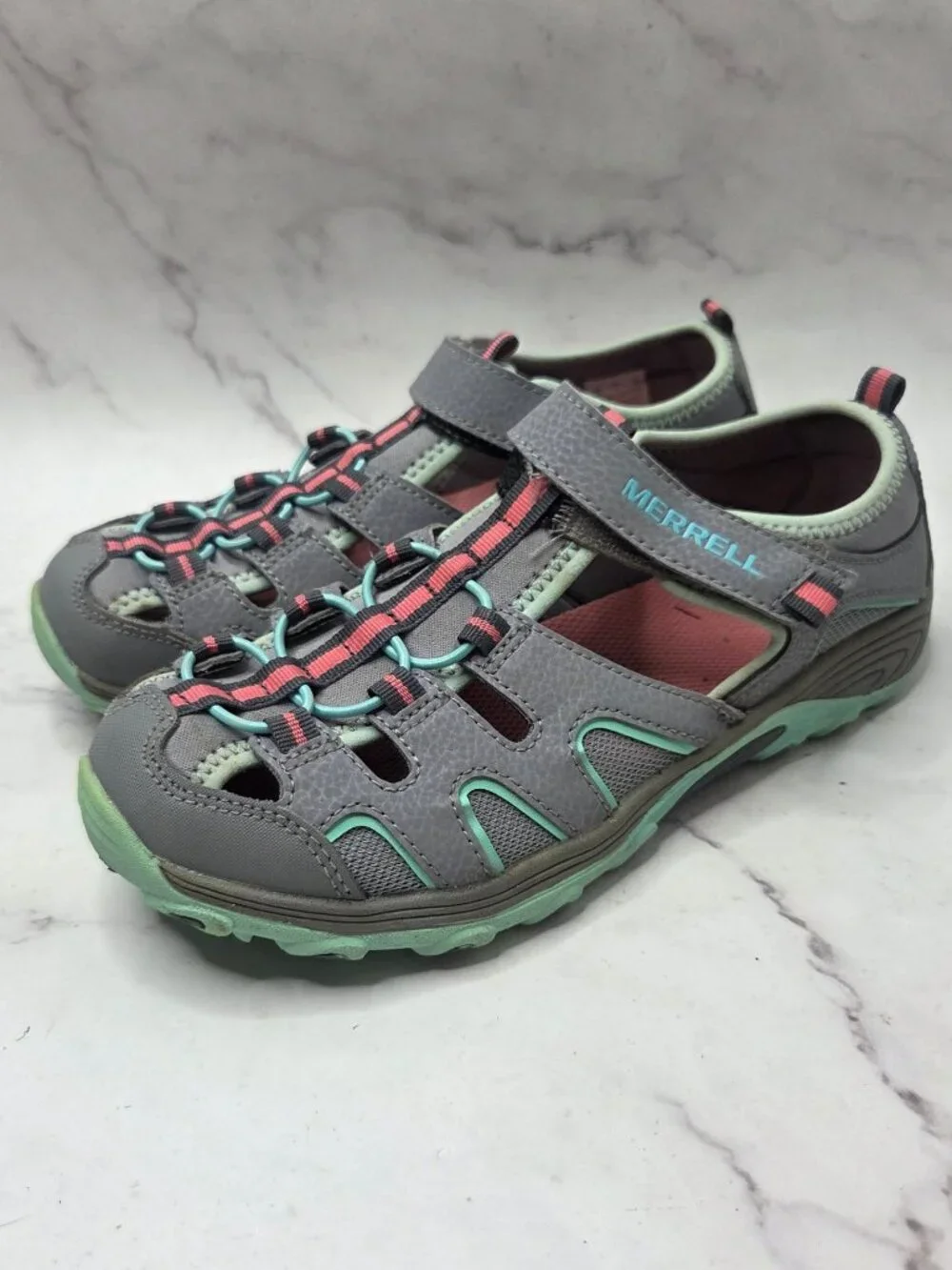 Merrell Hydro H2O Closed Toe Sandals Grey Teal Hiking Outdoors Youth Girls 5